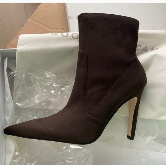 Good American Icon Bootie Suede Chocolate Brown Heeled Pointy NEW NIB - Picture 10 of 10